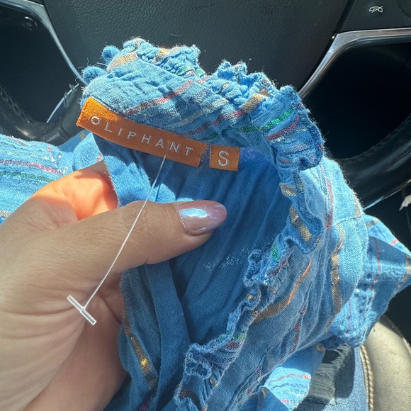 Oliphant Ruffle Collar Short Dress tiered Blue white large - Picture 2 of 2